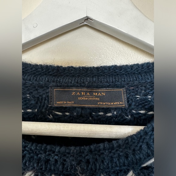 Zara Man Denim Couture Chunky Navy Sweater, Made in Italy - Picture 3 of 3